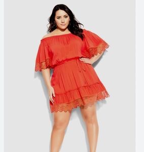 City Chic Crochet Detail Dress Papaya XS US 14